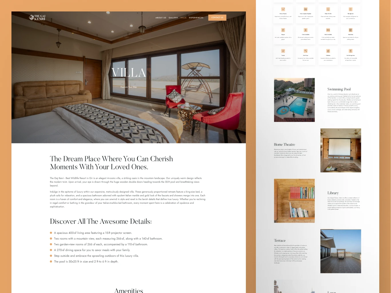 Luxurious interior of a villa room with modern furnishings and natural light